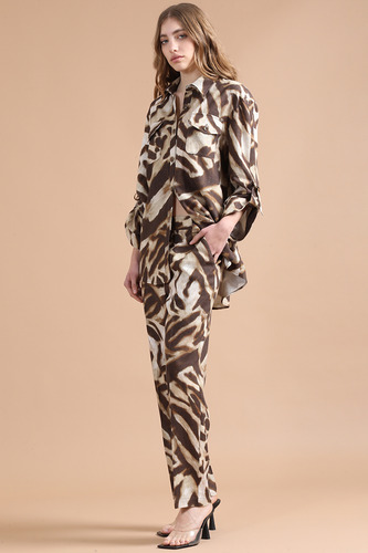Chaqueta Sobrecamisa Con Lino, Animal Print, Café Liola