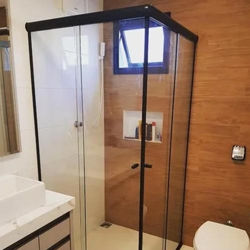Kit Banheiro Aluminio Canto Preto Box Redondo 80cm S/vidro Liso