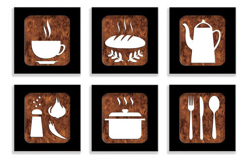 Quadros Decorativos Cozinha Café Kit Com 6 - 30x30 Cm