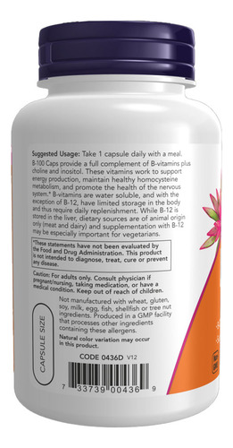 Vitamina B-100 Now Foods Complexo B 100cáps Importado