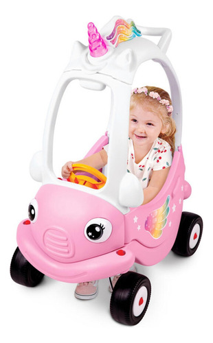 Cochecito de cuadriciclo para niños con cuerno de unicornio rosa
