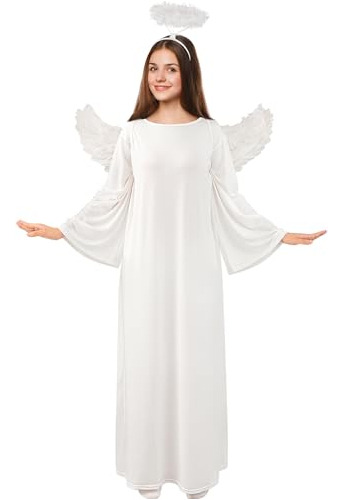 Traje De Ángel Para Mujer Con Vestido Blanco, Diadema De Ángel Y Alas Blancas Para Navidad Y Fiestas