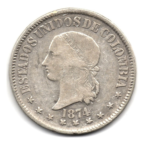50 Centavos 1874 Bogotá, 50 En Números Plata
