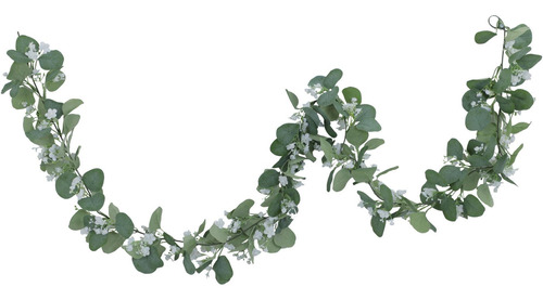 Guirnalda Hoja Eucalipto Verde Con Flores Blancas X 190 Cm