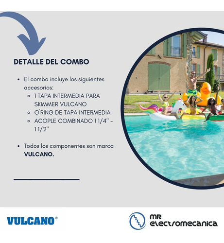 Imagen 3 de 10 de Tapa Skimmer Intermedio Con Oring Y Acople Rápido Vulcano