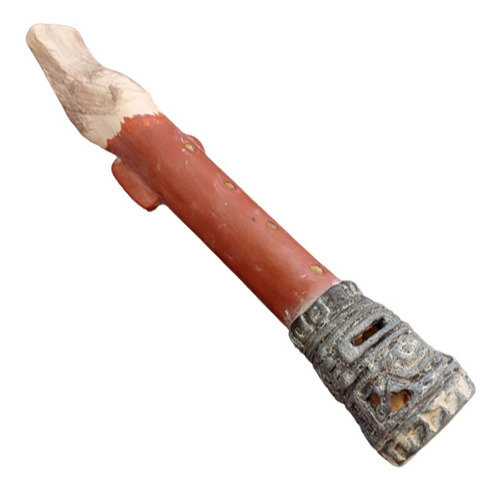 Artesanía Prehispánica Flauta Con Remate Ornamental, Barro