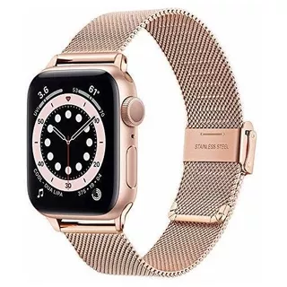 Correa De Oro Rosa Para Apple Watch Series 6 Se 38 Mm 4...
