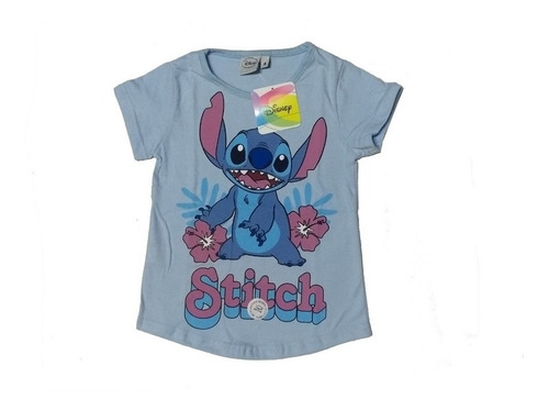 Remera Nena Manga Corta Stich Original Disney 