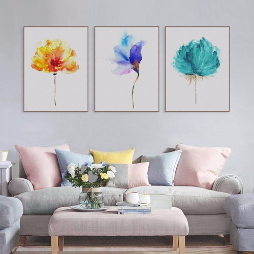 Imagem 1 de 5 de 3 Quadros Pintura Flores Pintado Á Mão - 50x70 - Lindos