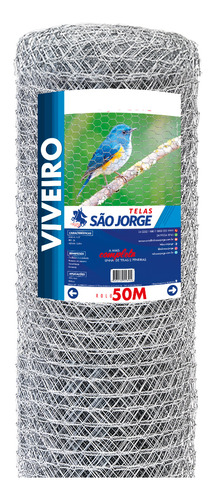 Tela Arame Galvanizada Viveiro Pássaro F24 50x1,0m São Jorge