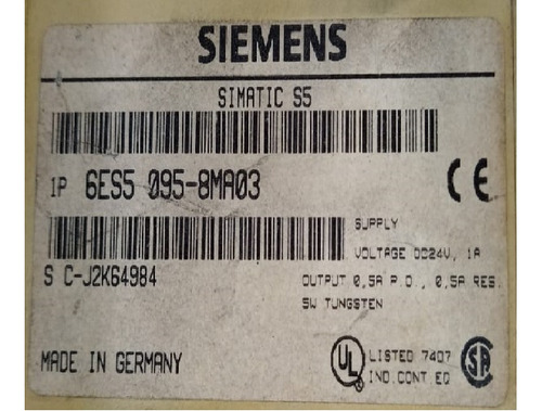 Módulo Cpu Simatic S5, 24 Vdc; 6es50958ma03 Siemens Seminovo (Usado)