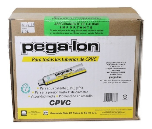 Imagen 3 de 4 de Pegalon - Cemento Cpvc, Caja Con 24 Tubos De 50 Ml