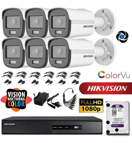 Imagen 3 de 10 de Kit Seguridad Hikvision Dvr 8ch + 6 Camara 2mp Colorvu + 1tb