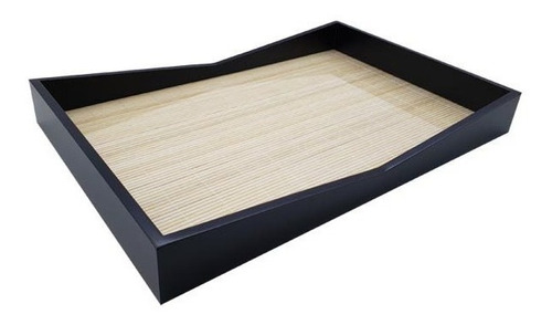 Bandeja Grande Bar Preta C Bambu Madeira Mdf Retangular Luxo