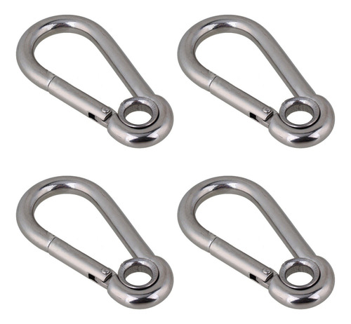Kit 4 Mosquetão Trava Rápida Carga Max125kg Em Aço Inox 8 Mm