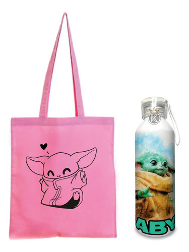 Tote Bag Baby Yoda R + Botella En Aluminio - Estampaking