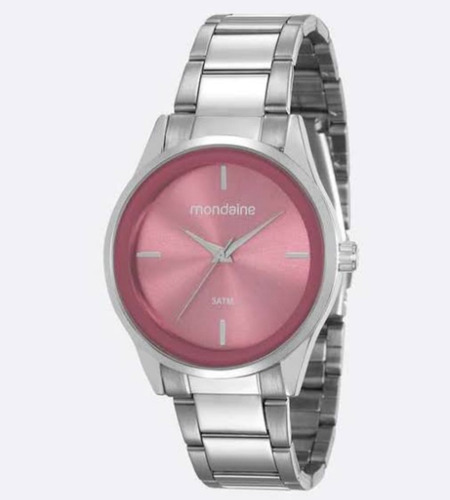 Relogio Mondaine Feminino Metal Prata Mostrador Rosa Metalic