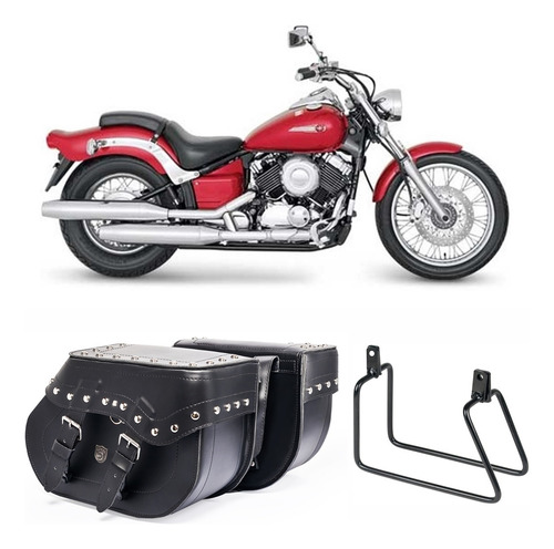 Alforge Bolsa Moto Custom 30l Cravo Com Suporte Dragstar 650