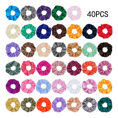 Set De 40 Scrunchies De Satén, Gomas Para El Pelo.