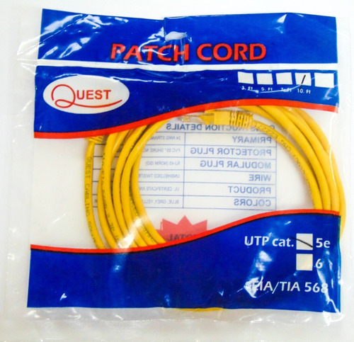 Patch Cord Utp Rj45 10pies 3 Metros Cat5e Quest Certificado