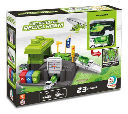Estação De Reciclagem 23 Com Caminhão E Helicoptero Cor Verde