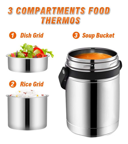 Termo Para Alimentos Sawcasa, Boca Ancha, 3 Niveles, 1,8 L
