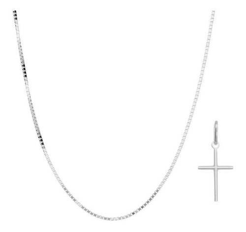 Imagem 1 de 5 de Corrente Masculino Prata Maciça 925 Cordão 70cm + Ping Cruz