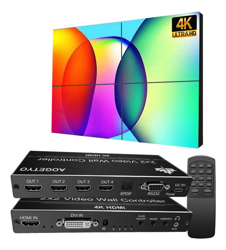 Controlador De Pared De Video 2x2, 4k30 Uhd Dvi Y Hdmiinput 