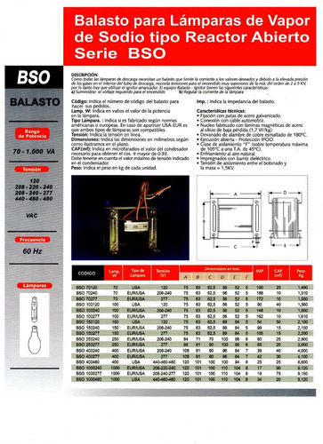Balasto Abierto -balastro Sodio 1000w 208v - 240v - 277v