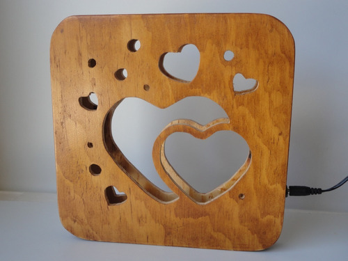 Lampara De Madera Con Luces Led Figura De Corazones 