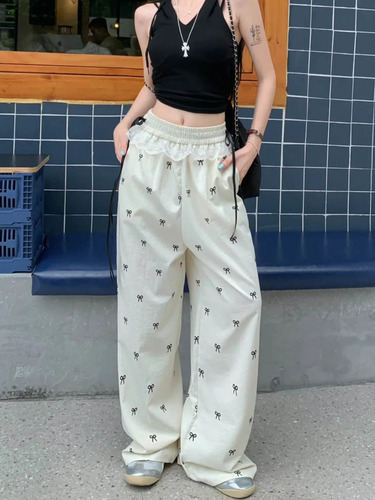 Mz Pantalones Casuales De Pierna Ancha Con Cintura Elástica