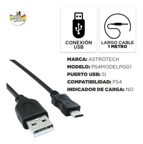 Imagen 2 de 7 de Cable Carga Usb Con Filtro Joystick Ps4 Playstation Playking