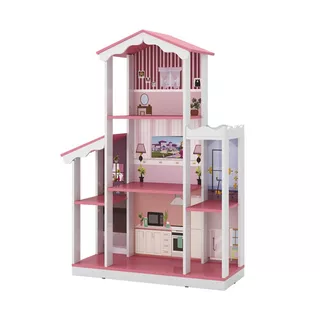 Mega Casa De Boneca Dos Sonhos Para Boneca Barbie Com 8 Cômodos E 1m E 37cm De Altura Branco Rosa