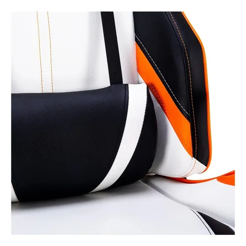 Silla de escritorio Meetion CHR15 MT-CHR15 gamer ergonómica negra, blanca y naranja con tapizado de cuero sintético