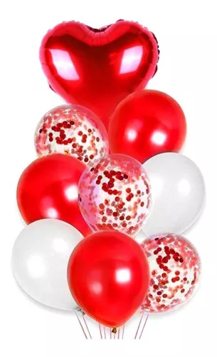 Set 14 Globos Metalizados Estrella Corazon Rosa Latex