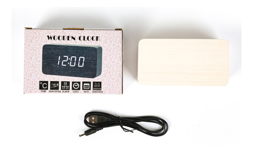 Reloj Despertador Con Fecha Y Temperatura Simil Madera Blanc