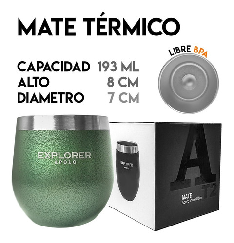 Imagen 4 de 10 de Mate Térmico Clásico Explorer Apolo 193 Ml Acero Inoxidable