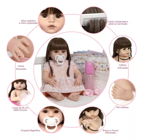 Bebe Reborn 100% Silicone Recem Nascida Fofinha Completa - Cegonha