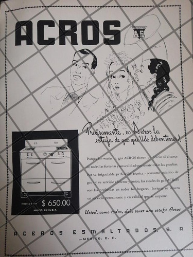 Cartel Publicitario Antiguo Primeras Estufas Acros 1948 3