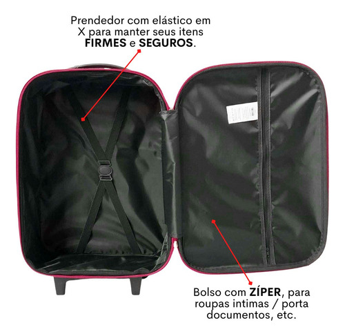 Mala De Viagem Pequena Vai A Bordo 10kg Tecido Poliéster