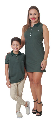 Kit Tal Mãe Tal Filho Vestidos E Polo Verde Musgo