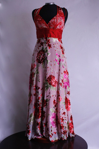 Vestido Rojo Fiesta Flores