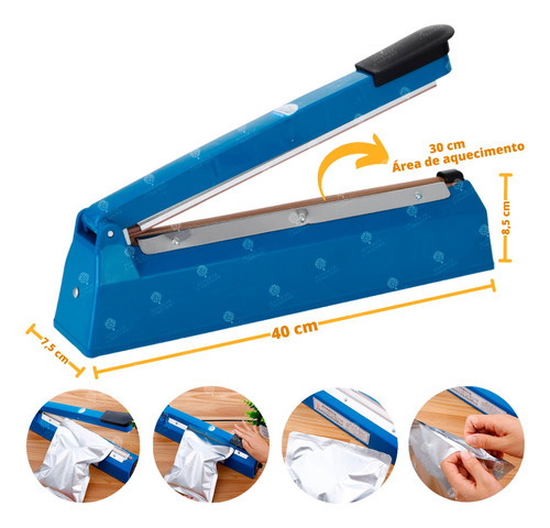 Seladora Térmica Manual 30cm P/ Embalagens Sacos Plásticos Cor Azul Voltagem 110v