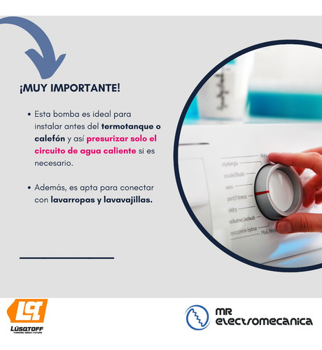 Imagen 3 de 10 de Bomba Presurizadora Termotanque O Calefón Eléctrico O Gas. Más Presión Agua. Ideal 2 Baños Duchas. Lusqtoff Lps