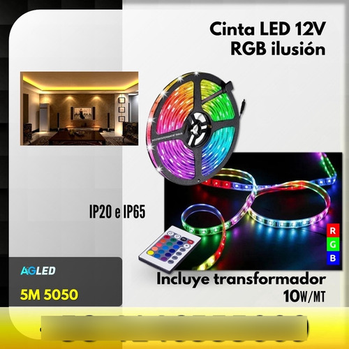 Cinta Led Rgb Ilusion 5m 12v 5050 Ip65 10wmt + Transform