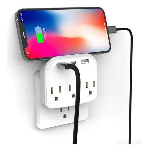 Adaptador De Pared De 3 Enchufes Múltiples Con Usb Y Tipo C