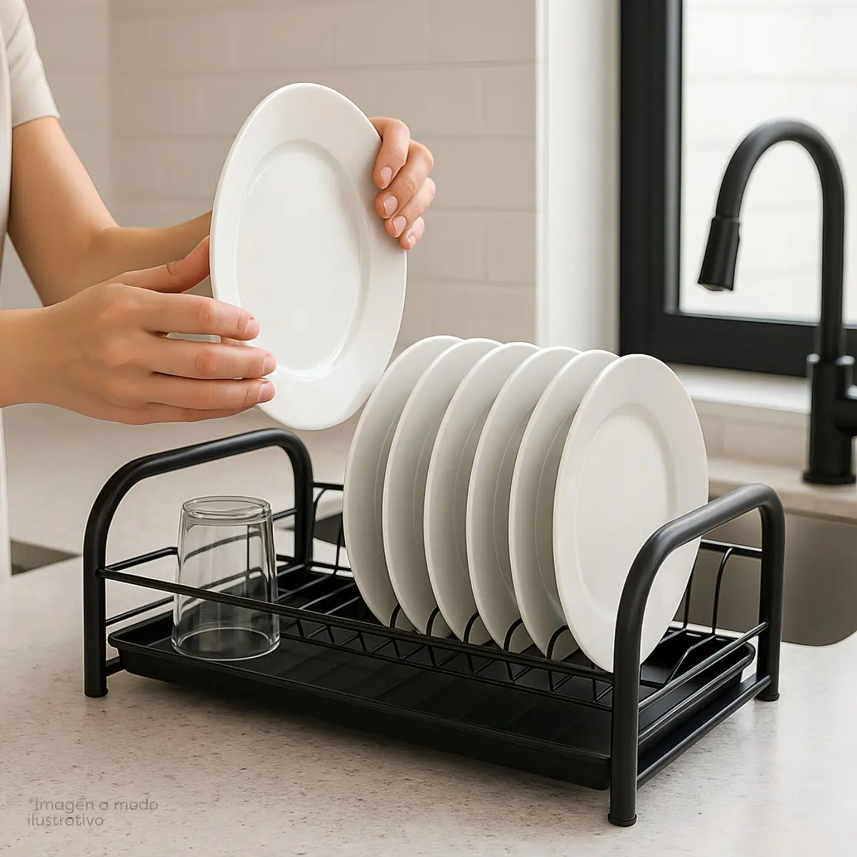 Escurridor seca platos con bandeja color negro Pontec ESC100