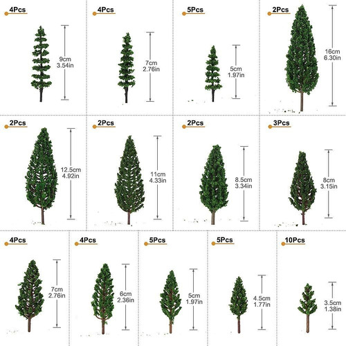 52pcs Modelo Pinos Verdes Pines De Plástico Para Bosque Ho E