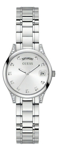 Reloj Original De Dama Mini Aura Marca Guess Color De La Correa Plata Color Del Bisel Plata Color Del Fondo Plata