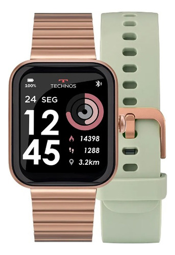 Smartwatch Relógio Technos Connect Max Rosé E Verde Caixa Preto